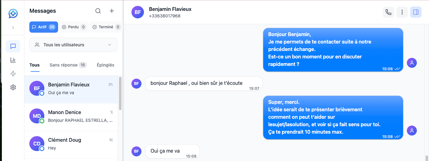 Console Verst.io pour piloter ses conversations commerciales en iMessage et RCS
